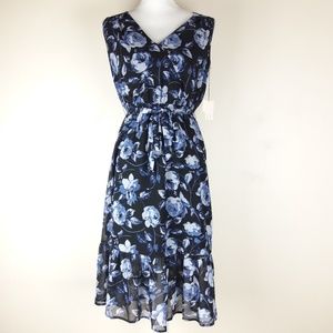 Dress Midi Knee Length Spring Summer Floral Blue